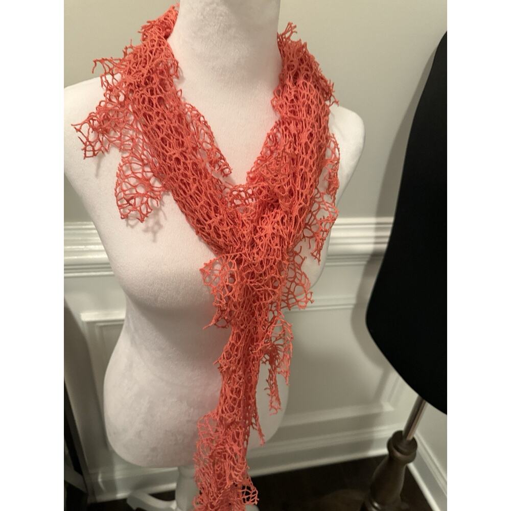 Coral Colored Mesh Design Scarf - Picture 2 of 4